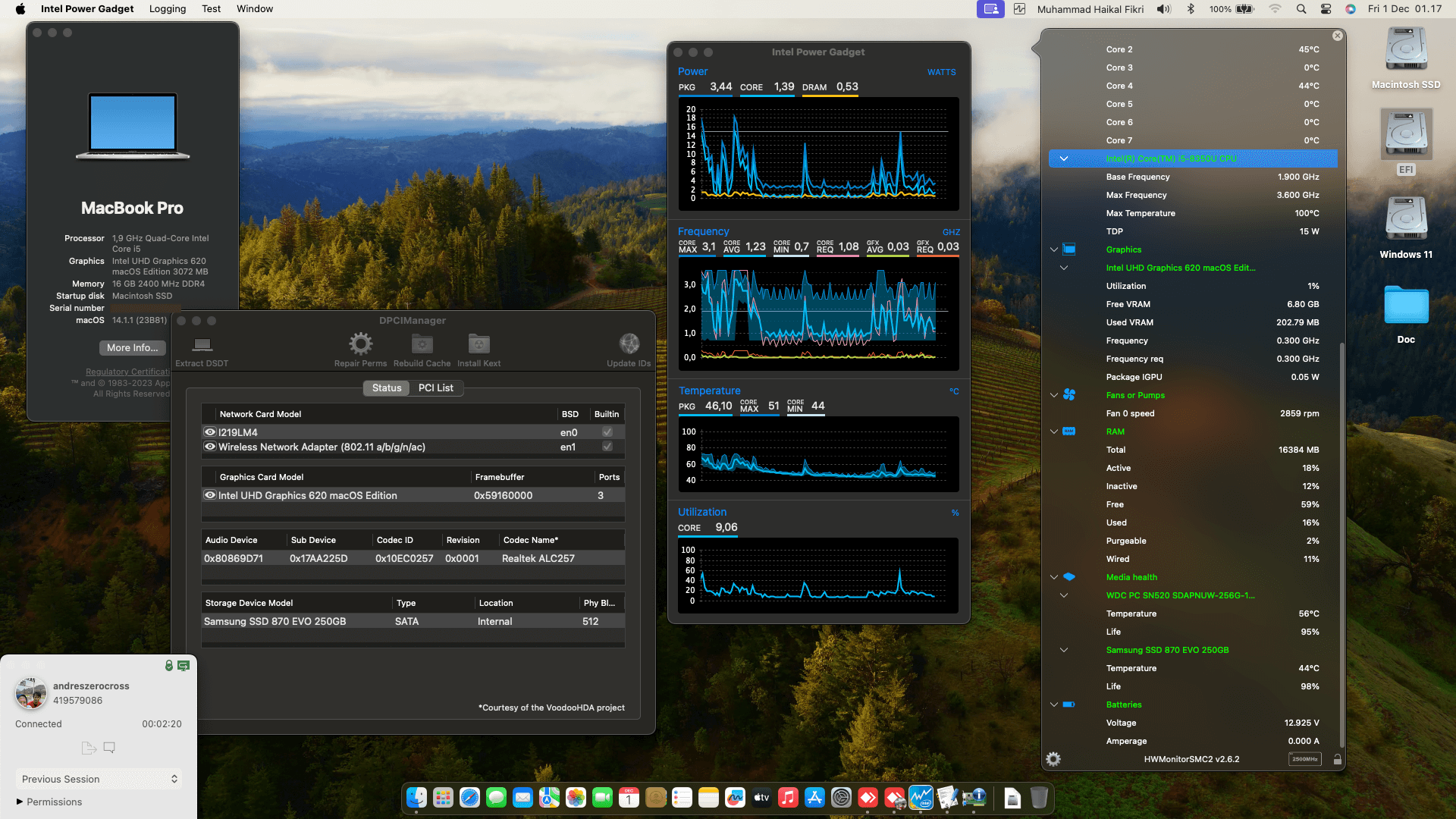 Success Hackintosh macOS Sonoma 14.1.1 Build 23B81 in Lenovo Thinkpad T480